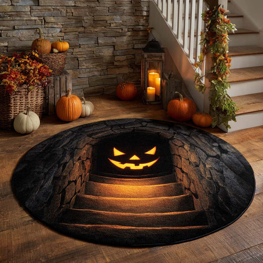 Pumpkin Stair Descent Quilted Round Mat NCU0XD950