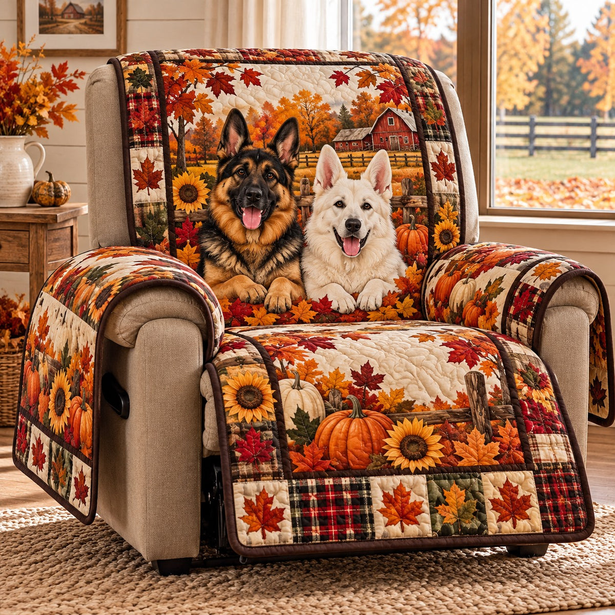 Pumpkin Sunflower Barn Quilted Sofa Cover NCU0PT12264