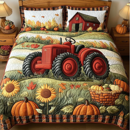 Pumpkin Tractor 3-Piece Quilted Bedding Set NCU0DK9154