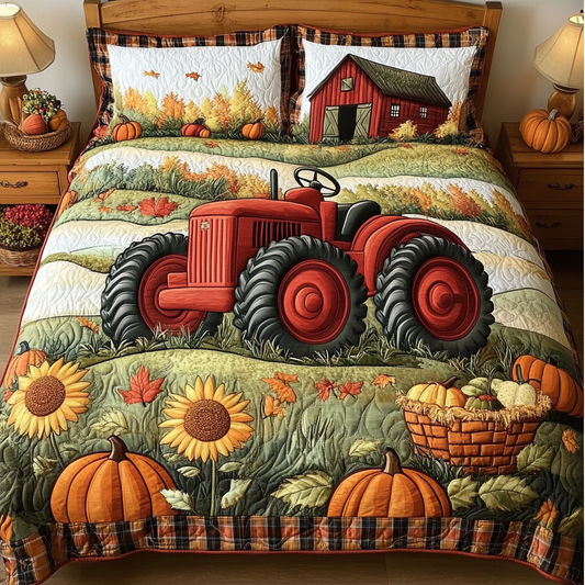 Pumpkin Tractor 3-Piece Quilted Bedding Set NCU0DK9154