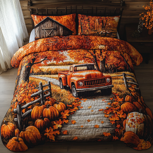Pumpkin Truck 3-Piece Quilted Bedding Set NCU0DK9160
