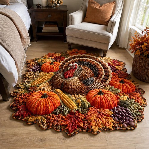Pumpkin Turkey Gathering Custom Shape Area Rug NCU0DV10080
