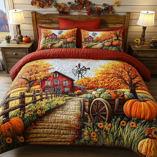 Pumpkin Wagon 3-Piece Quilted Bedding Set NCU0VL2857