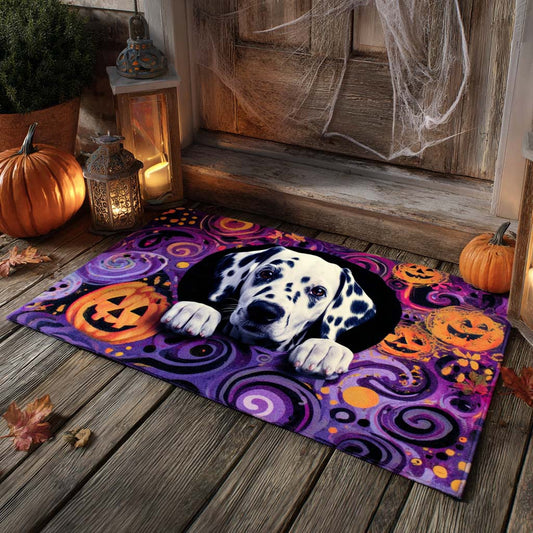 Pumpkin Whirl Dalmatian Doormat NCU0XD821