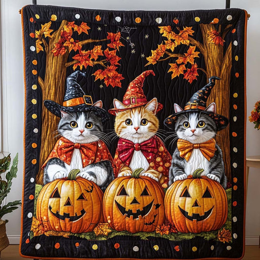 Pumpkin Witch Cats Quilted Blanket NCU0NT9527