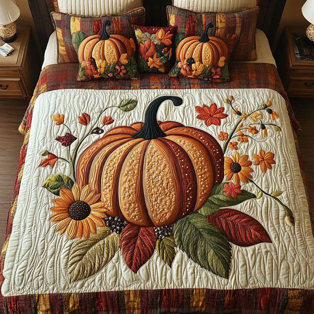 Pumpkins in Bloom 3-Piece Quilted Bedding Set NCU0PT7836