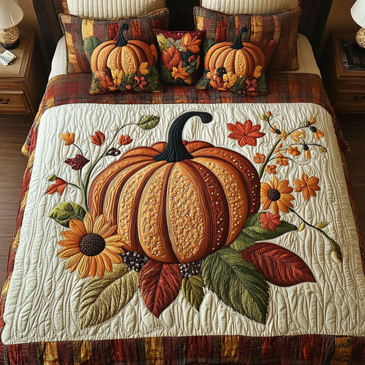 Pumpkins in Bloom 3-Piece Quilted Bedding Set NCU0PT7836