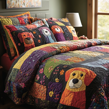 Pupper Patch Parade 3-Piece Quilted Bedding Set NCU0DV4245
