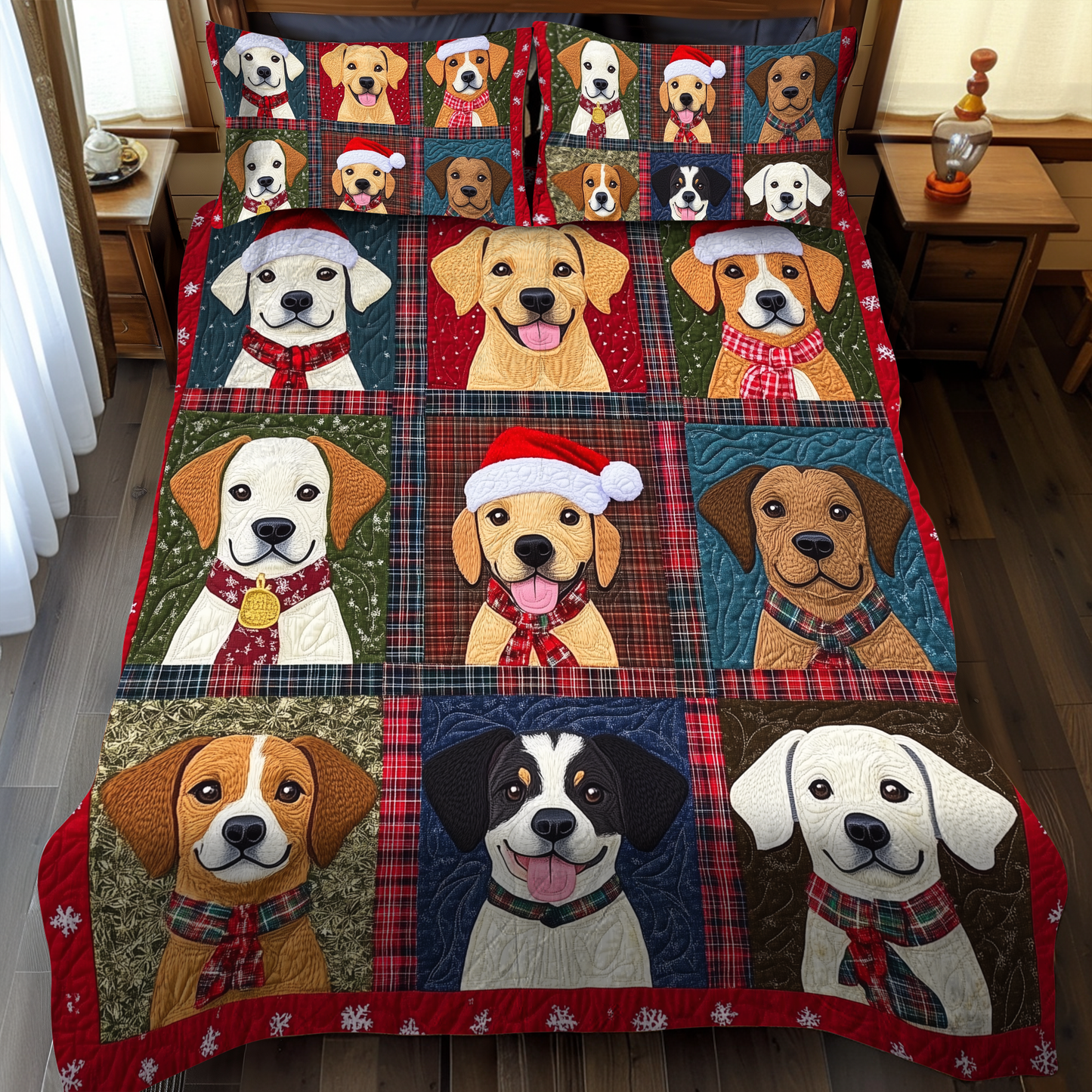 Puppy Christmas Cheer 3-Piece Quilted Bedding Set NCU0VL631