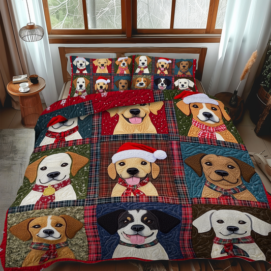 Puppy Christmas Cheer 3-Piece Quilted Bedding Set NCU0VL631