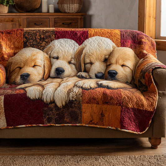 Puppy Golden Retriever Quilted Sofa Cover NCU0HH984