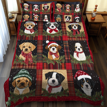 Puppy Holiday Delight 3-Piece Quilted Bedding Set NCU0VL626