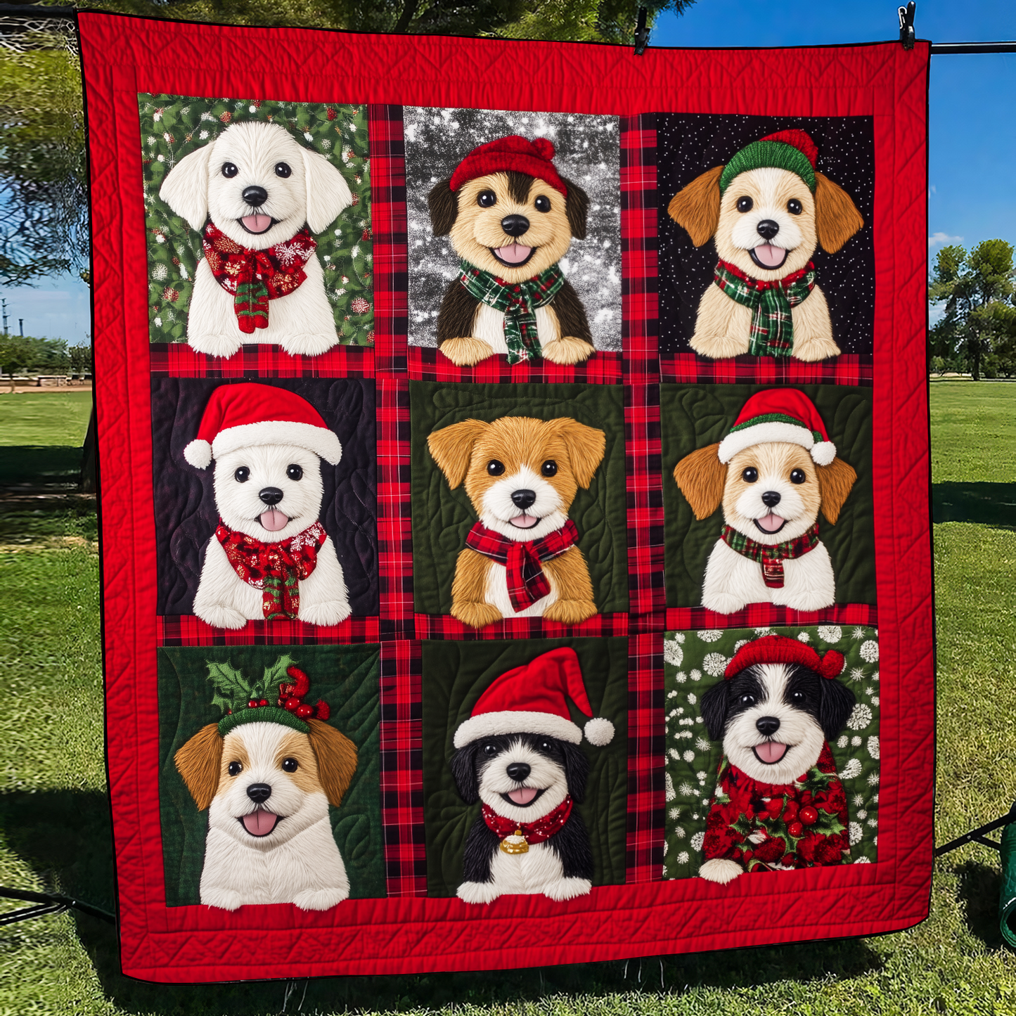 Puppy Sleigh Ride Quilted Blanket NCU0VL608