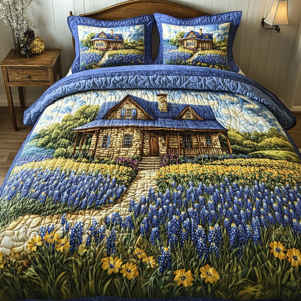 Pure Bluebonnet 3-Piece Quilted Bedding Set NCU0DK6727