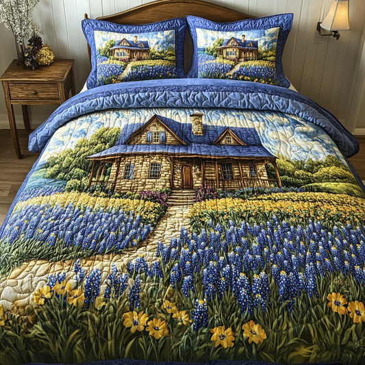 Pure Bluebonnet 3-Piece Quilted Bedding Set NCU0DK6727