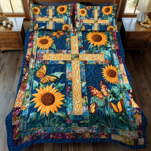 Pure Cross 3-Piece Quilted Bedding Set NCU0VL506