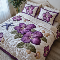 Purple Hibiscus 3-Piece Quilted Bedding Set NCU0DV4869