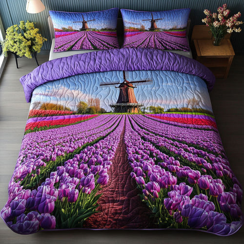 Purple Bloomscape 3-Piece Quilted Bedding Set NCU0NT6756