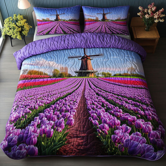 Purple Bloomscape 3-Piece Quilted Bedding Set NCU0NT6756