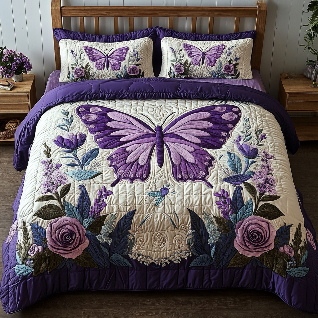 Purple Breeze 3-Piece Quilted Bedding Set NCU0VH5832