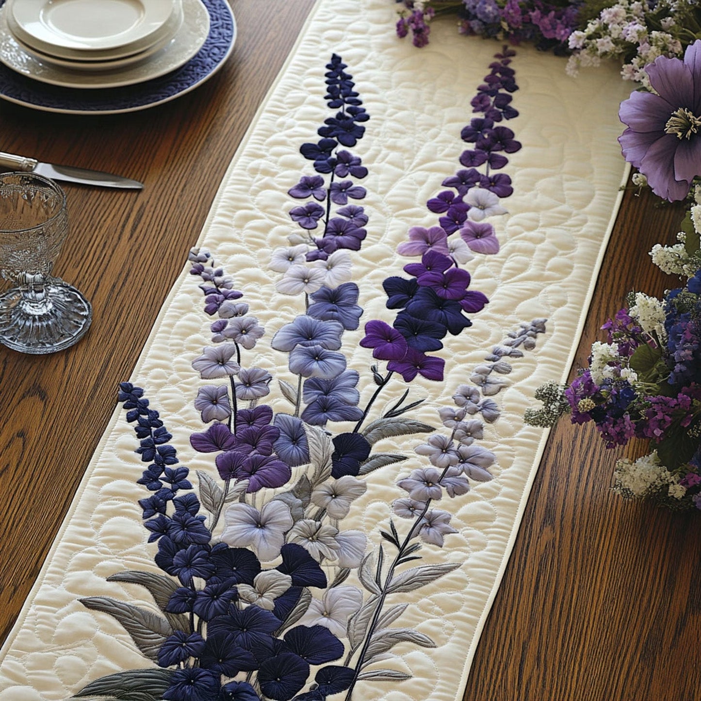 Purple Elegance Quilted Table Runner NCU0PT6870