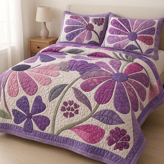 Purple Garden 3-Piece Quilted Bedding Set NCU0PT7255