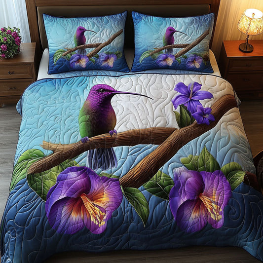 Purple Hummingbird 3-Piece Quilted Bedding Set NCU0NT6206