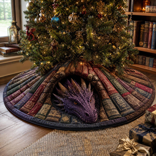 Purple Library Dragon Christmas Quilted Tree Skirt NCU0DV10022