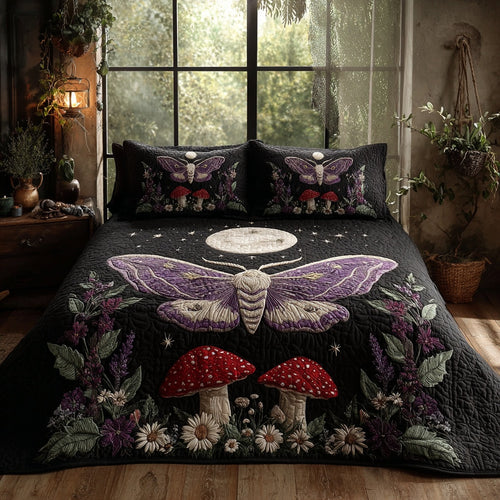 Purple Moth 3-Piece Quilted Bedding Set NCU0VL3730