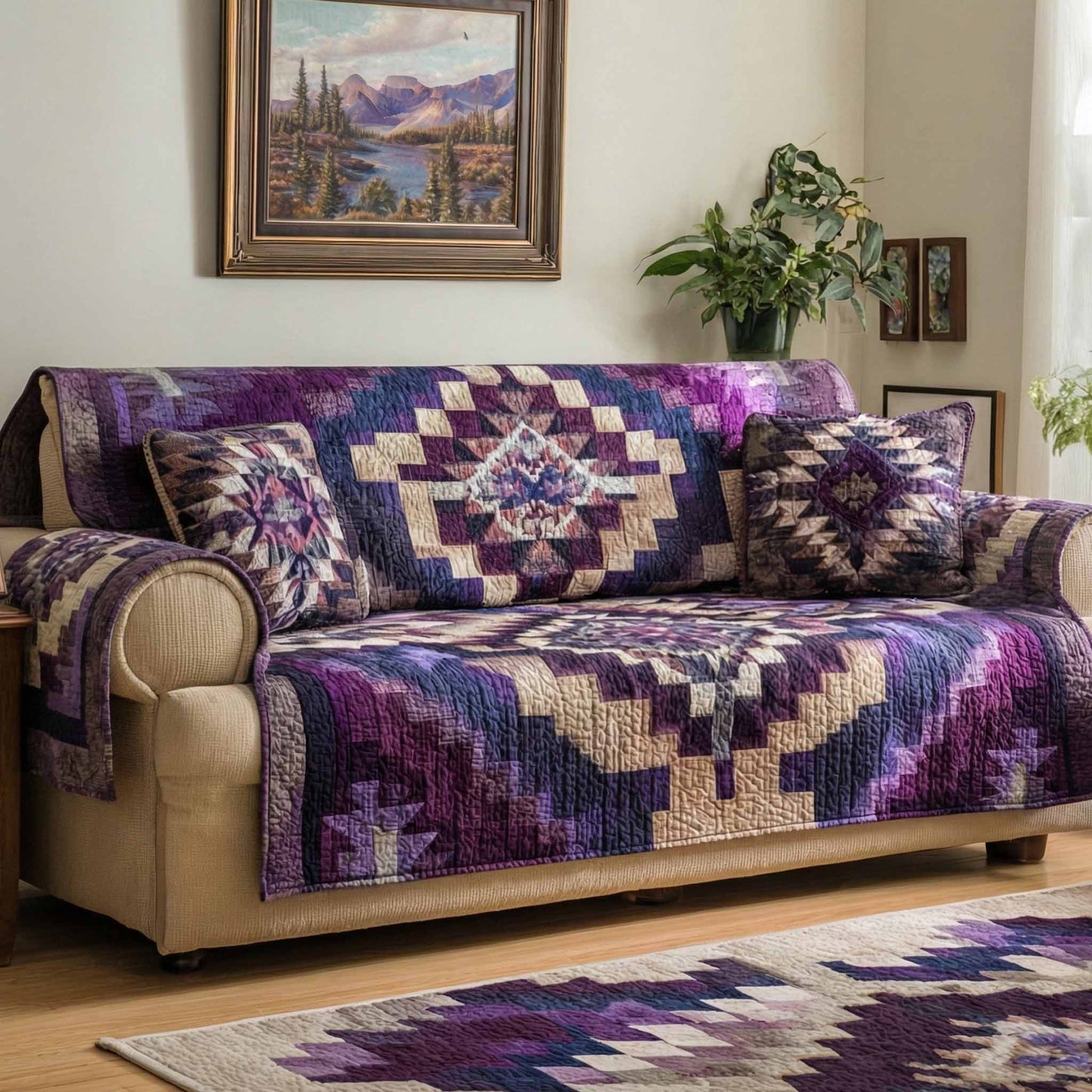 Purple Native Quilted Sofa Cover NCU0XD2428