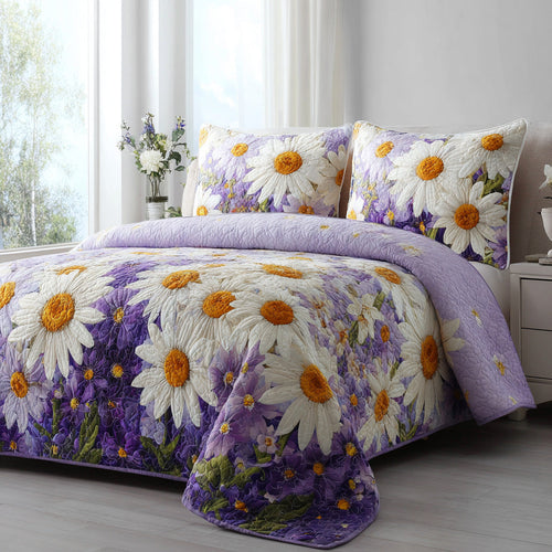 Purple Petals 3-Piece Quilted Bedding Set NCU0VL3086