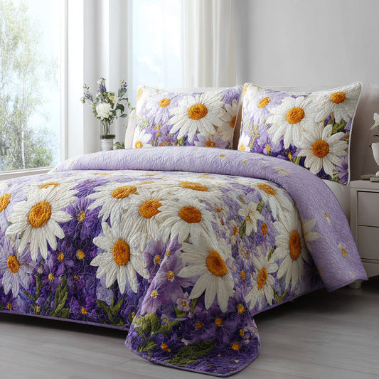 Purple Petals 3-Piece Quilted Bedding Set NCU0VL3086