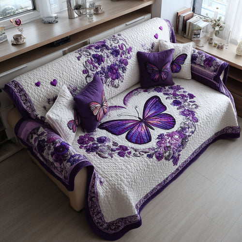 Purple Petals Quilted Sofa Cover NCU0PT10946