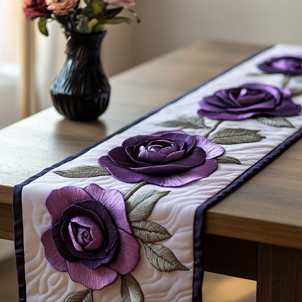 Purple Rose Charm Quilted Table Runner NCU0NT4626