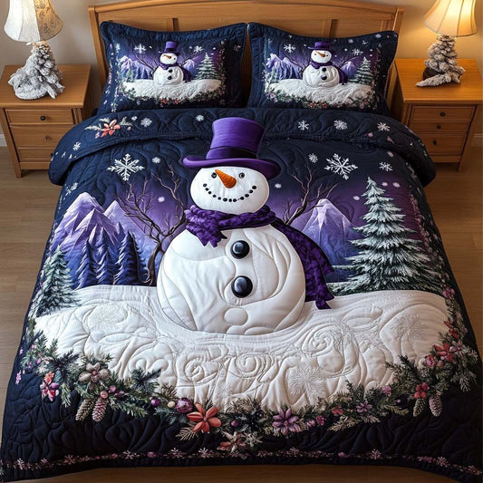 Purple Snowman 3-Piece Quilted Bedding Set NCU0NT10284