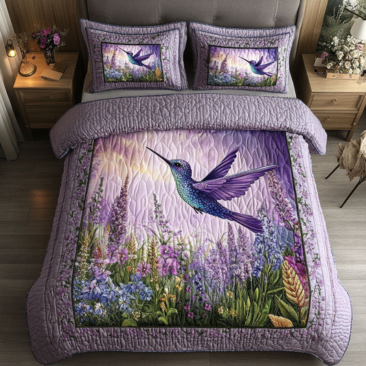 Purple Sunset Bird 3-Piece Quilted Bedding Set NCU0NT4807