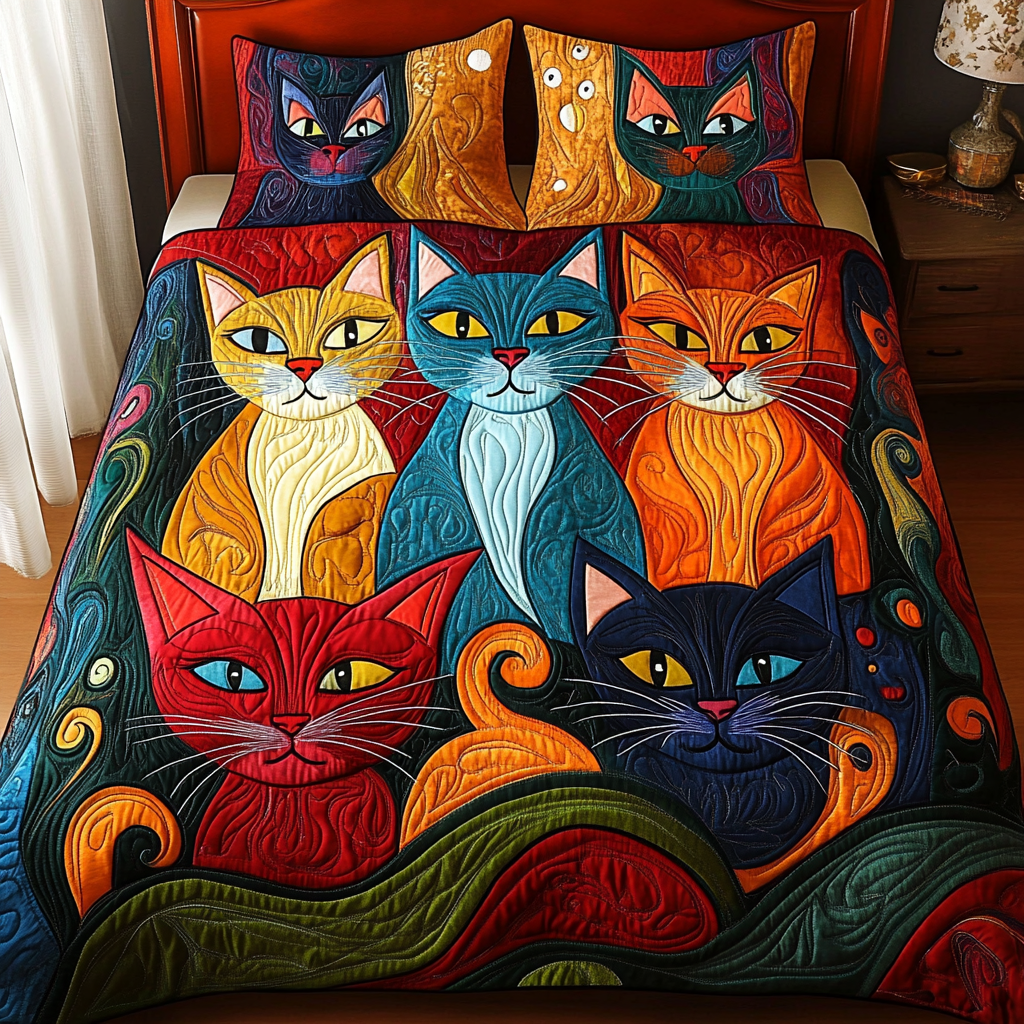Purr Haven 3-Piece Quilted Bedding Set NCU0VH850