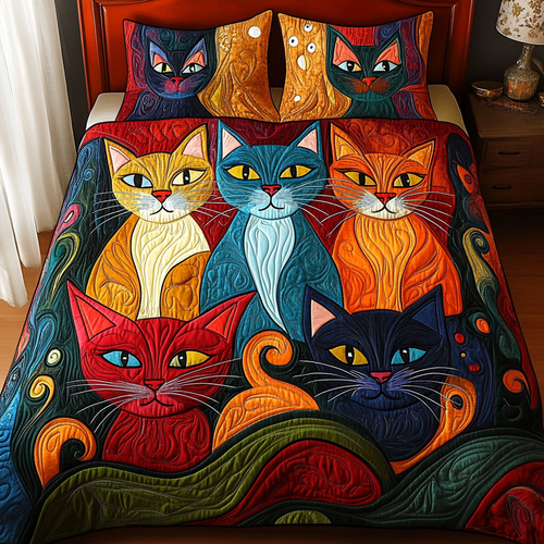 Purr Haven 3-Piece Quilted Bedding Set NCU0VH850