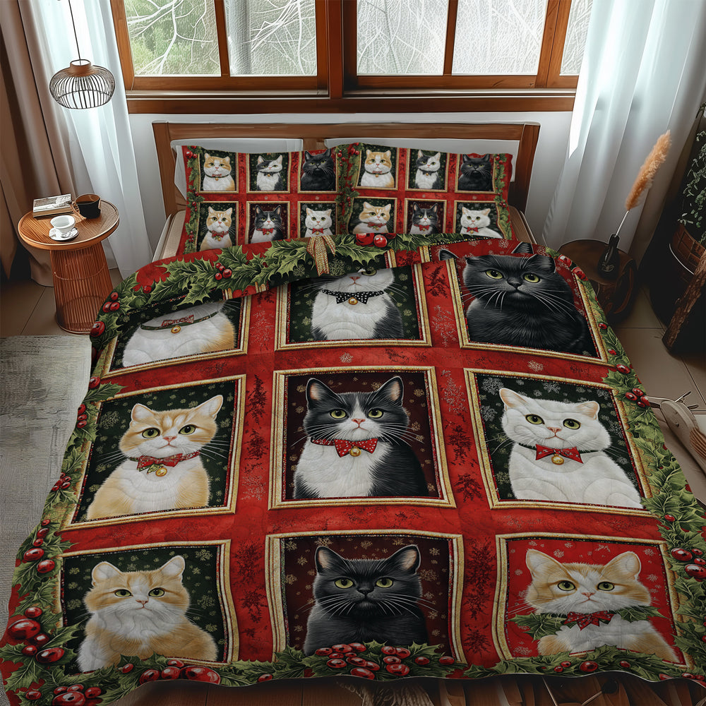 Purrfect Christmas 3-Piece Quilted Bedding Set NCU0TL1757