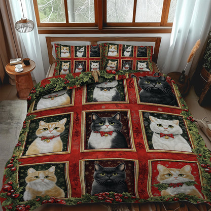 Purrfect Christmas 3-Piece Quilted Bedding Set NCU0TL1757
