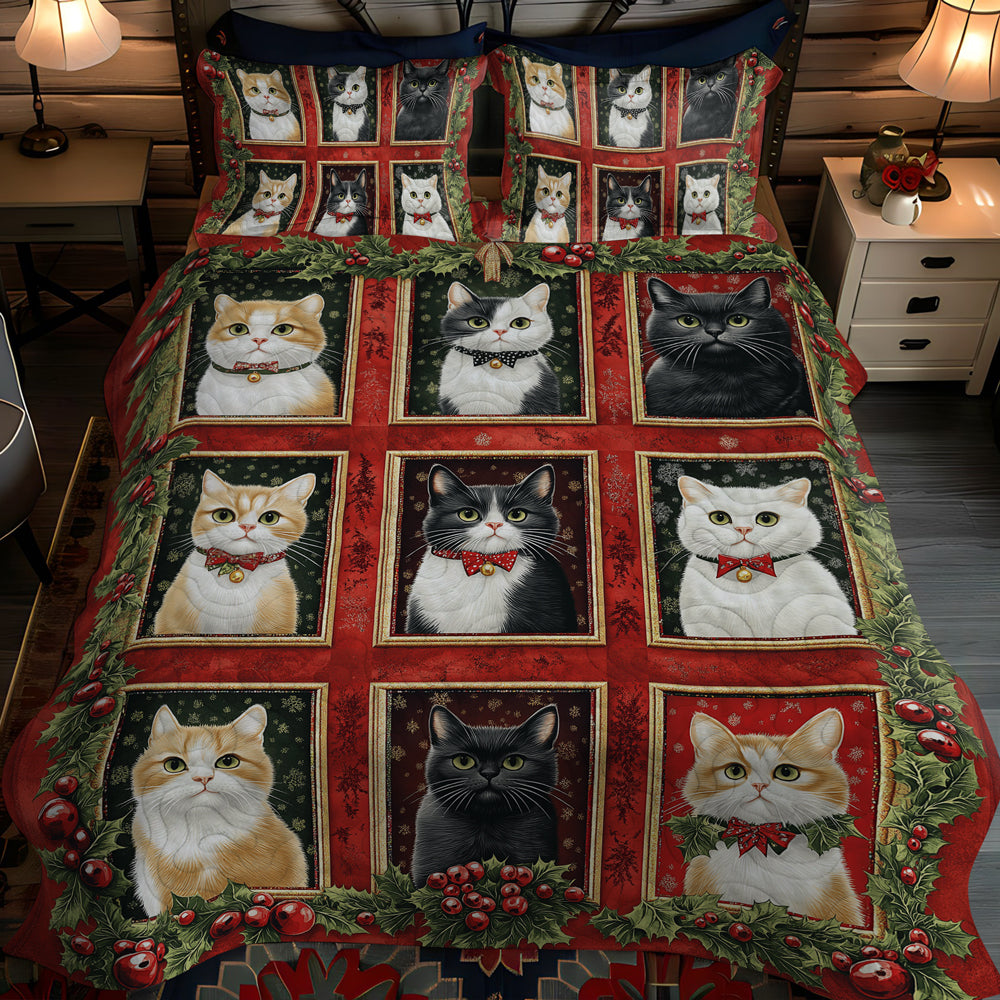 Purrfect Christmas 3-Piece Quilted Bedding Set NCU0TL1757