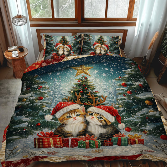 Purrfect Christmas Cats 3-Piece Quilted Bedding Set NCU0TL1763