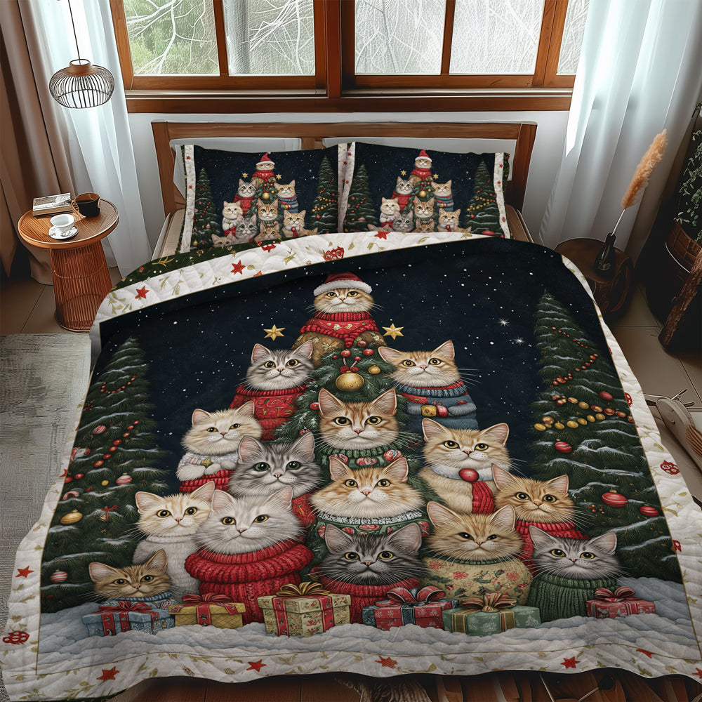 Purrfect Christmas Scene 3-Piece Quilted Bedding Set NCU0TL1751