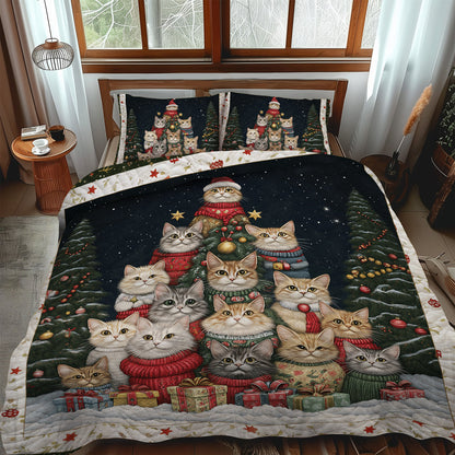 Purrfect Christmas Scene 3-Piece Quilted Bedding Set NCU0TL1751