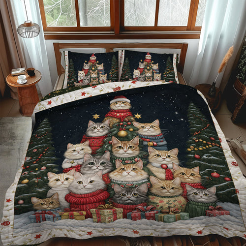 Purrfect Christmas Scene 3-Piece Quilted Bedding Set NCU0TL1751