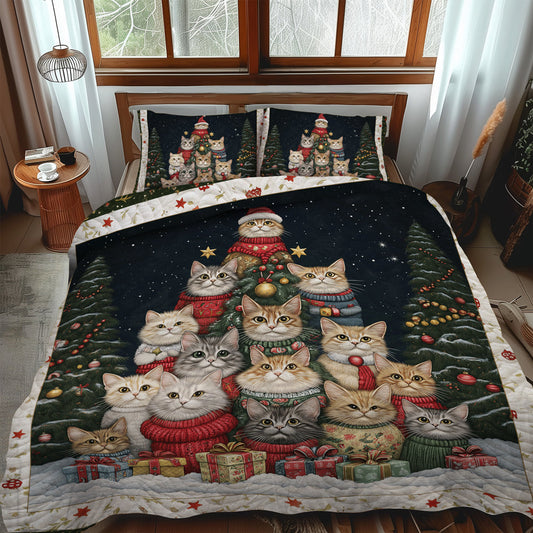 Purrfect Christmas Scene 3-Piece Quilted Bedding Set NCU0TL1751