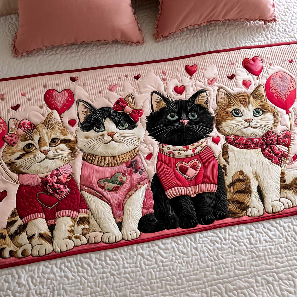 Purrfect Heart Quilted Bed Runner NCU0NT11646
