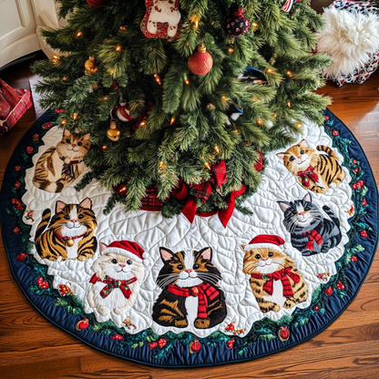 Purrfect Holiday Joy Christmas Quilted Tree Skirt NCU0DK2093