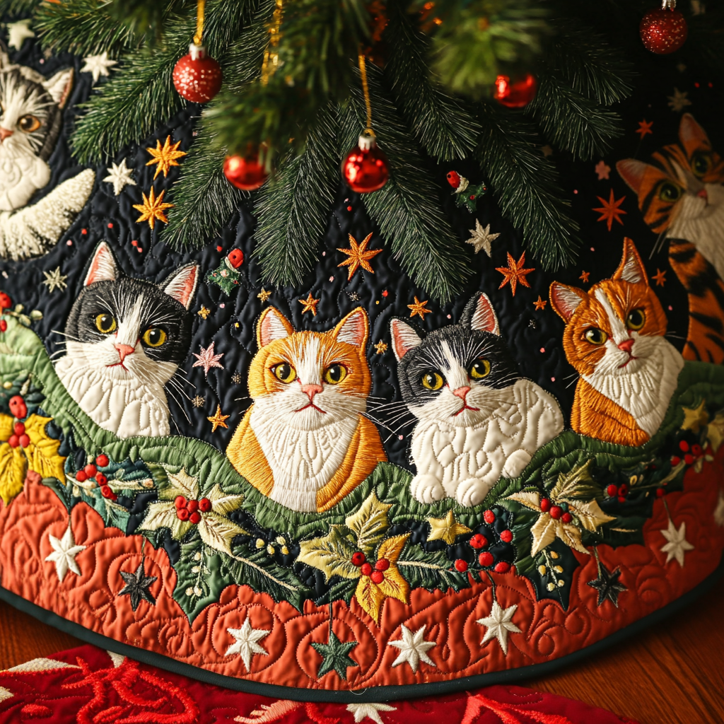 Purrfect Holiday Spirit Christmas Quilted Tree Skirt NCU0DV1503