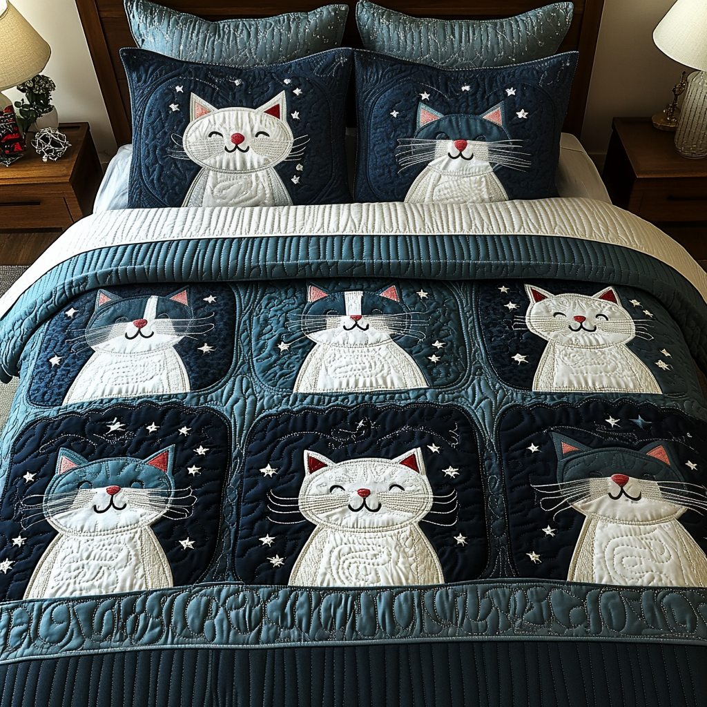 Purrfect Night Sky 3-Piece Quilted Bedding Set NCU0VH1083